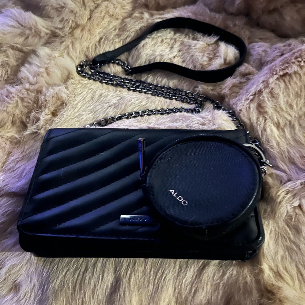 Aldo Black Quilted Crossbody with Chain Strap
